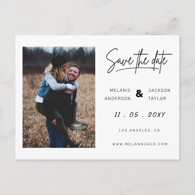 Carte Postale Faire-part Photo manuscrite simple Enregistrer la date (Devant)