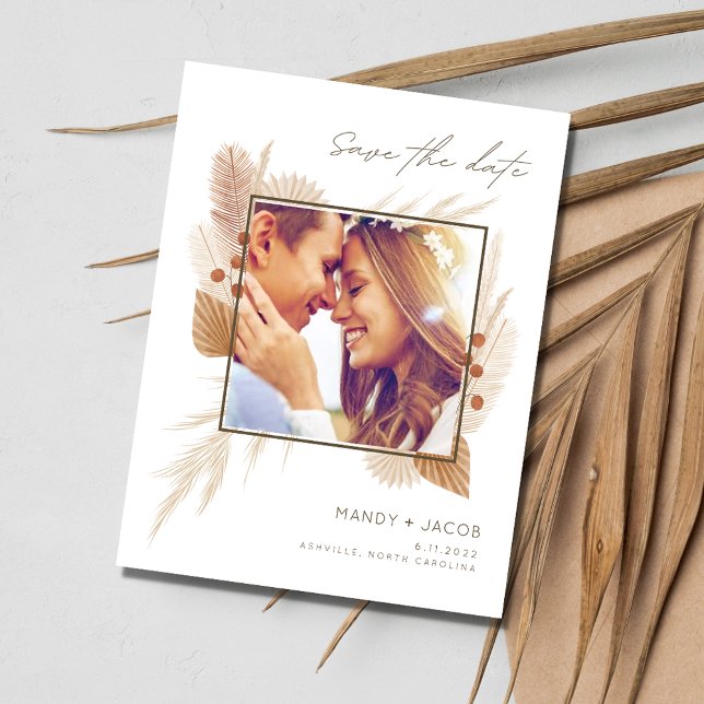 Carte Postale Faire-part Photo Mariage de automne moderne Boho Enregistrer  (Modern Fall Wedding Photo Boho Save the Date Postcard)