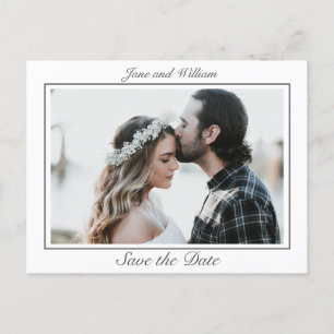 Carte Postale Faire-part Photo minimaliste moderne de Mariage blanc