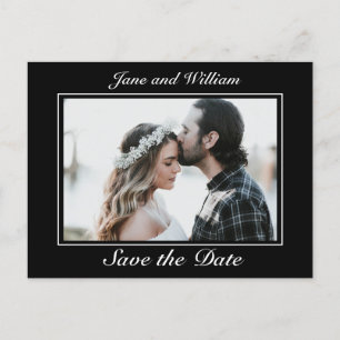 Carte Postale Faire-part Photo minimaliste moderne de Mariage noir