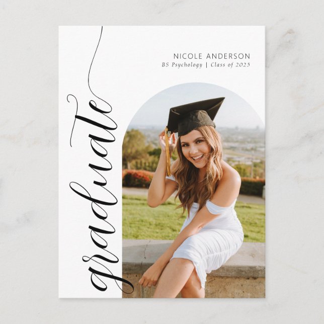 Carte Postale Faire-part photo Modern Script Graduate Arch 2 (Devant)