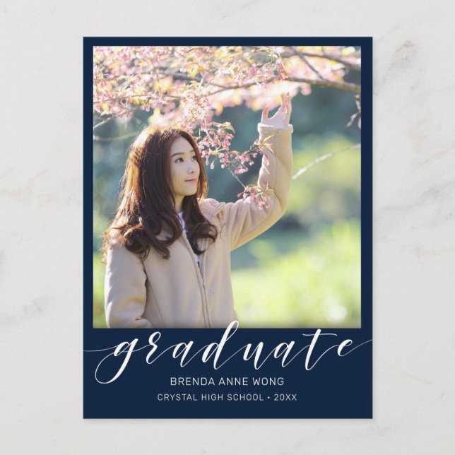 Carte Postale Faire-part Photo Moderne blanc Script bleu 2023 (Devant)
