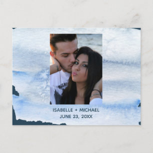 Carte Postale Faire-part Photo moderne Blue Watercolor Laver Enregistrer la