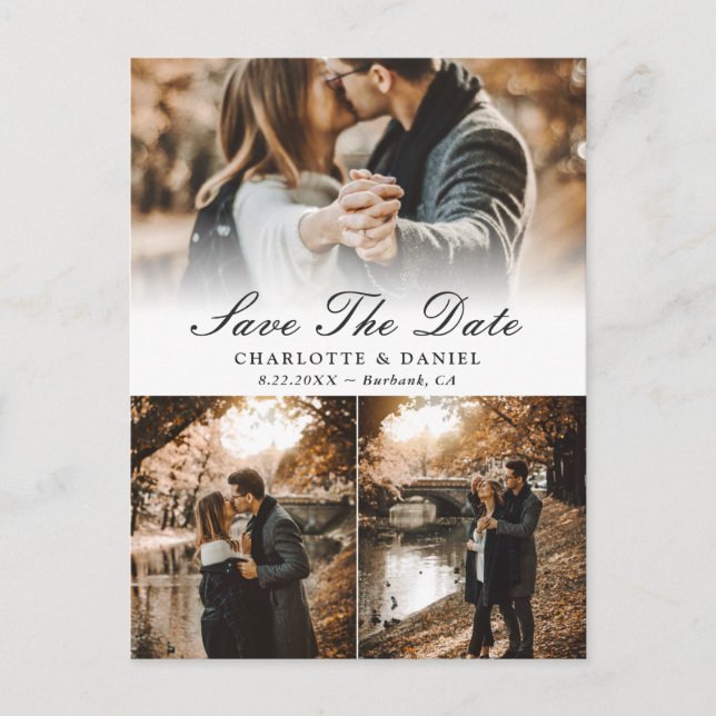 Carte Postale Faire-part Photo moderne Collage Mariage Enregistrer La Date (Devant)
