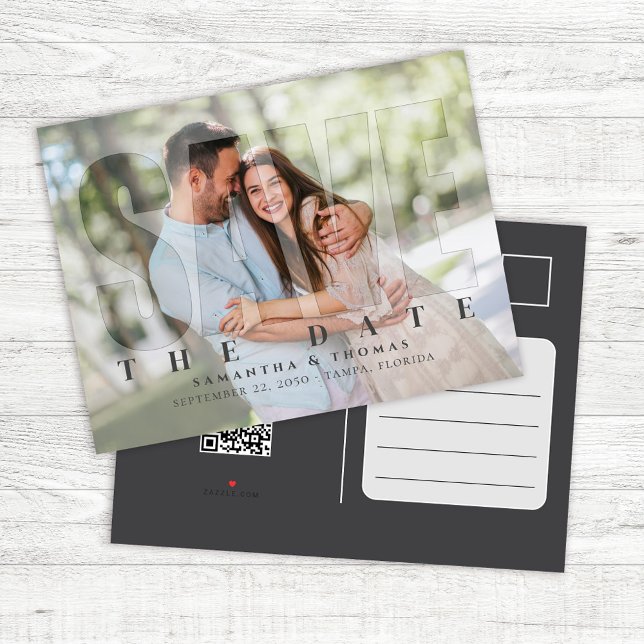 Carte Postale Faire-part Photo moderne Enregistrer la date Mariage personna (Wedding save the date photo postcard template.)