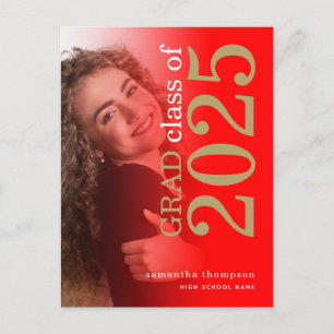 Carte Postale Faire-part Photo moderne Red Gold 2023 Graduation