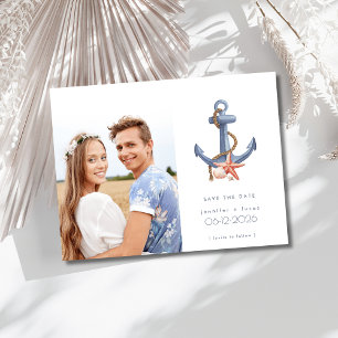 Carte Postale Faire-part Photo nautique côtière Mariage de plage Enregistre