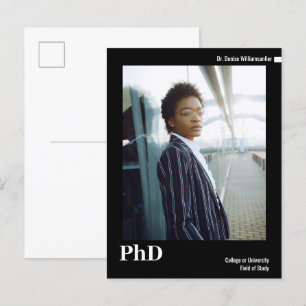 Carte Postale Faire-part Photo noir blanc minimal Diplôme de doctorat