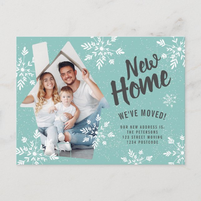 Carte Postale Faire-part Photo nouvelle maison Neige d'hiver en mouvement (Devant)
