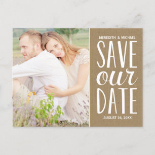 Carte Postale Faire-part Photo papier rustique Kraft Enregistrer la date