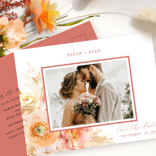 Carte Postale Faire-part Photo Peach Blush Rust Wedding Enregistrer la date