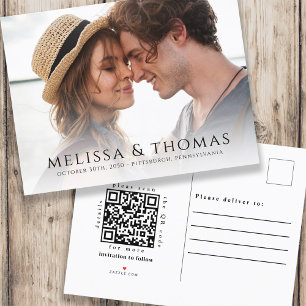 Carte Postale Faire-part Photo QR Code Enregistrer la date Classic Elegant