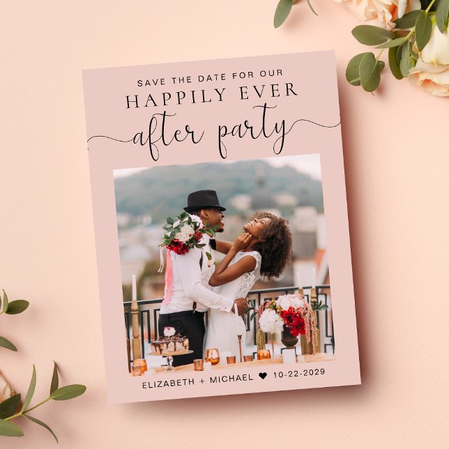 Carte Postale Faire-part Photo Réception de mariage rose vif Enregistrer la (A stylish save the date announcement for a reception to celebrate your elopement or private wedding)