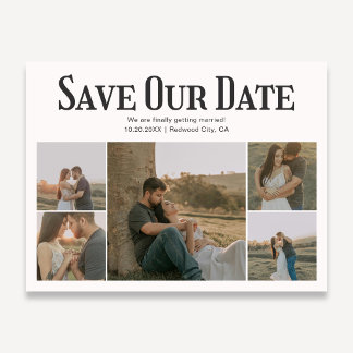 Carte Postale Faire-part Photo rétro de mariage blanc Enregistrez la date