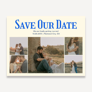 Carte Postale Faire-part Photo Rétro Jaune Bleu Mariage Enregistrer La Date