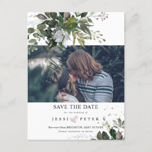 Carte Postale Faire-part Photo Save the Date, Boho Blue Gum Eucalyptus