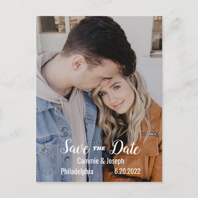 Carte Postale Faire-part Photo simple moderne BW Texte Mariage Enregistrer  (Devant)