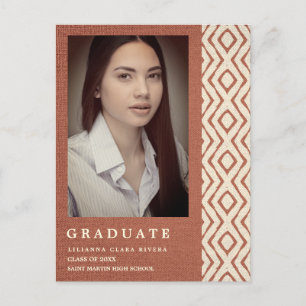 Carte Postale Faire-part Photo Textile de Boho Brown - Unisex Graduation