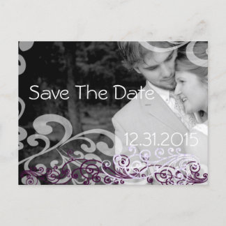 Carte Postale Faire-part Photo tourbillonnant Enregistrer La Date Eggplant 