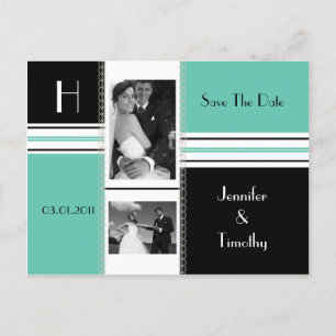 Carte Postale Faire-part Photo turquoise et noir Enregistrer la date