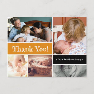 Carte Postale Faire-part Photos de bébé Orange Merci baby shower 2ème bébé