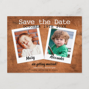 Carte Postale Faire-part Photos d'enfance Bois Vintage Enregistrer la date