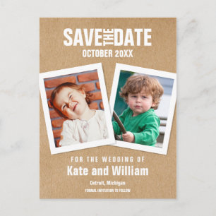 Carte Postale Faire-part Photos d'enfance Rustic Kraft Sauvez la date