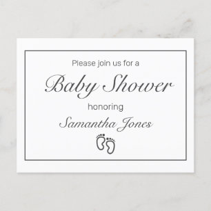 Carte Postale Faire-part Pieds de Baby shower blanc minimaliste moderne