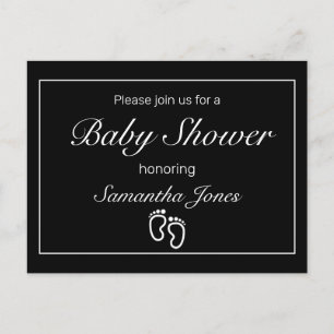 Carte Postale Faire-part Pieds de Baby shower moderne minimaliste noir