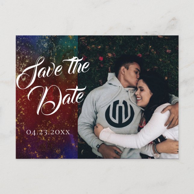Carte Postale Faire-part Pinceaux Vibrants | Photo de date de mariage de to (Devant)