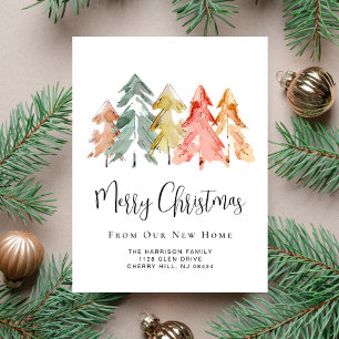 Carte Postale Faire-part Pine Arbres Aquarelle Nouvelle Maison Vacances Dém