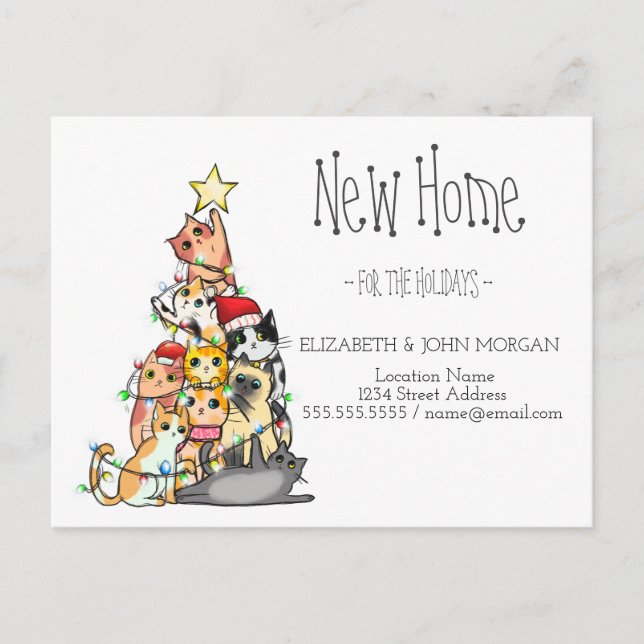 Carte Postale Faire-part Pine Tree Cats Nouvelle adresse (Devant)