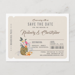 Carte Postale Faire-part Pineapple Boarding Pass Ticket Enregistrer la date