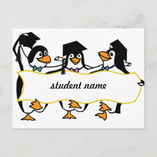 Carte Postale Faire-part Pingouins mignons de dessin animé avec bannière
