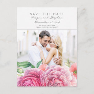 Carte Postale Faire-part Pink Floral Elegant Photo Enregistrer la date