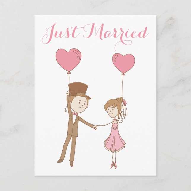 Carte Postale Faire-part Pink Just Marié Marié Marié & Groom Mariage Brown (Devant)