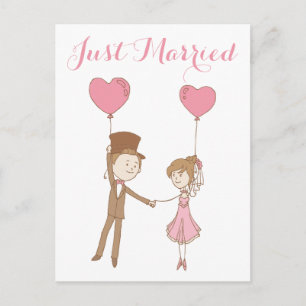 Carte Postale Faire-part Pink Just Married Mariée & Groom Mariage Brown