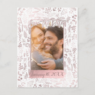 Carte Postale Faire-part Pink Rose Gold Foil Script moderne Enregistrer la 
