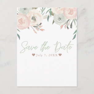 Carte Postale Faire-part Pink & Sage Mint Vert Floral moderne Enregistrer l