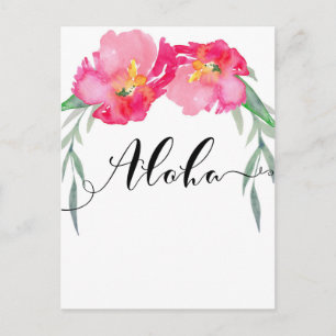 Carte Postale Faire-part Pink Tropical Leaf Floral Aloha Enregistrer la dat