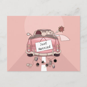 Carte Postale Faire-part Pink vient de se marier Mariage voiture mariée et 