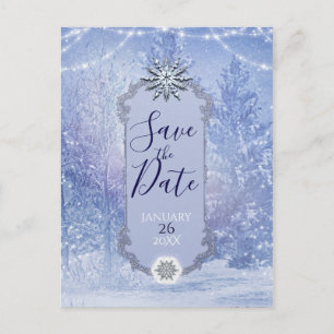 Carte Postale Faire-part Pins d'hiver Snowflakes Sauvez la date