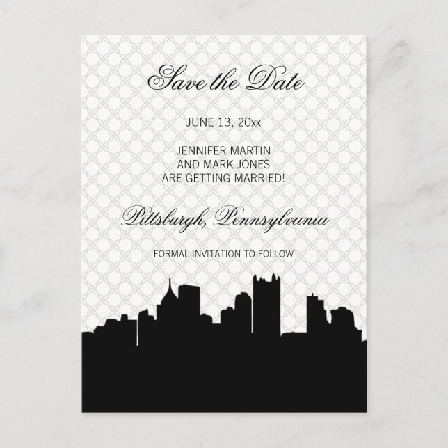 Carte Postale Faire-part Pittsburgh Noir et Blanc Dentelle Enregistrer la d (Devant)