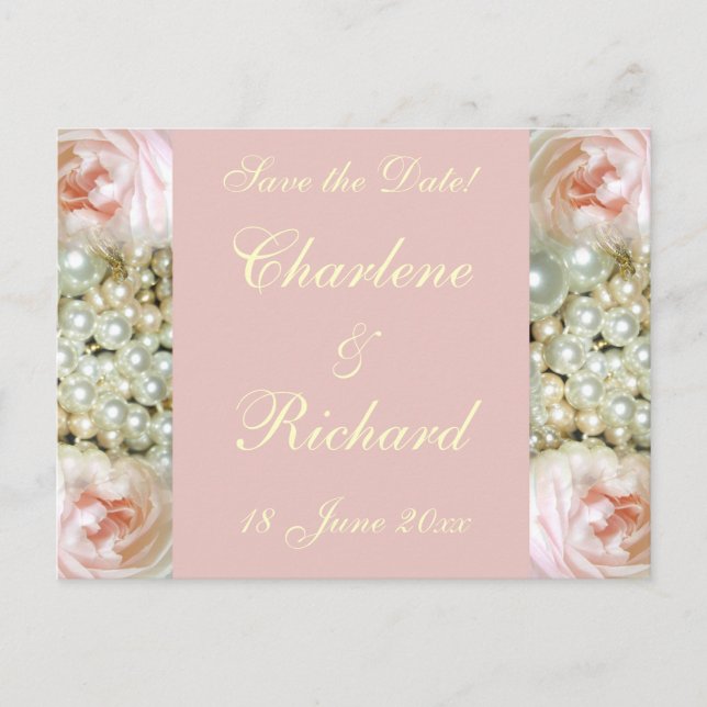 Carte Postale Faire-part Pivoines et Perles (Devant)