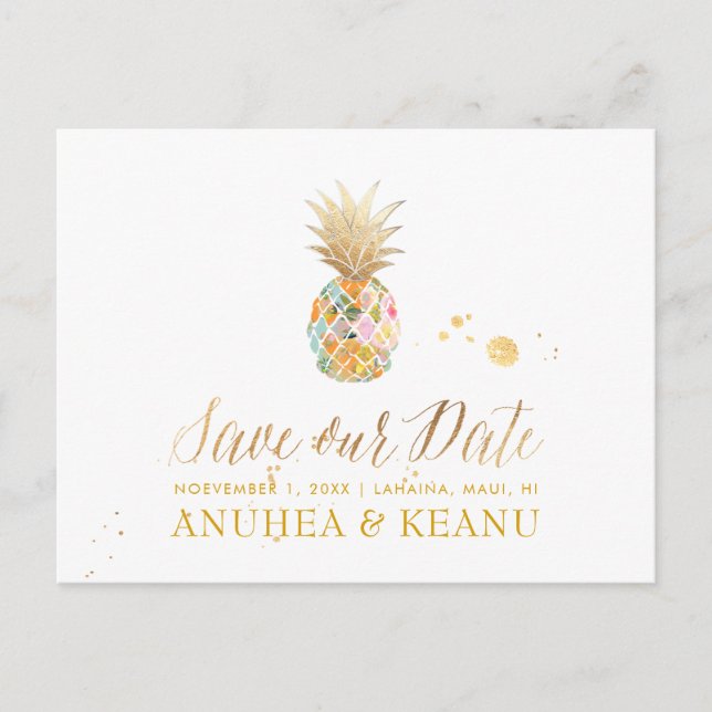 Carte Postale Faire-part PixDezines Aloha Ananas/Bleu/Faire Part de Date de (Devant)