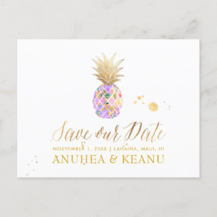 Carte Postale Faire-part PixDezines Aloha Ananas/Purple/Enregistrer la date
