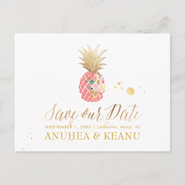 Carte Postale Faire-part PixDezines Aloha Ananas/Rose/Faire-part de Save th (Devant)