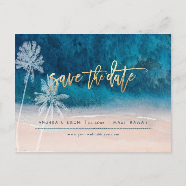 Carte Postale Faire-part PixDezines Beach Faux Or Moderne Brosse Script Ann (Devant)