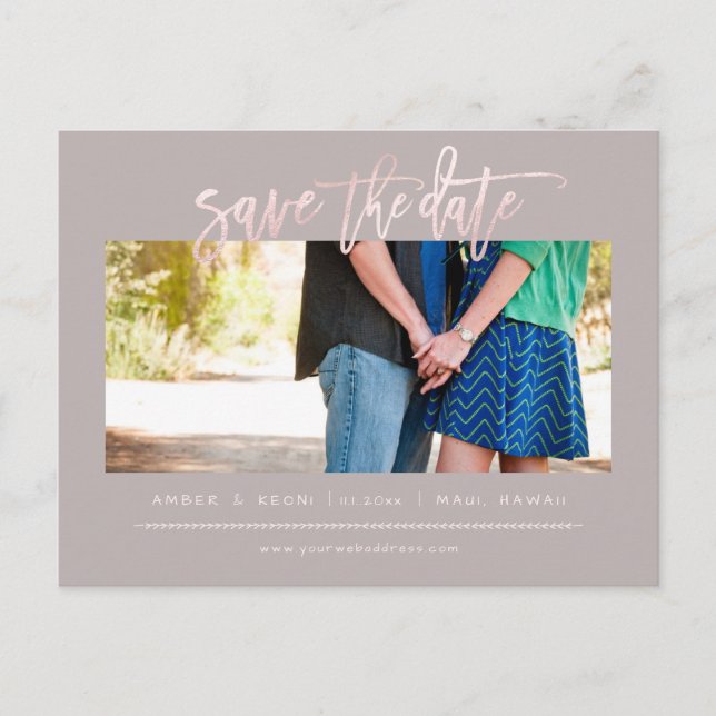 Carte Postale Faire-part PixDezines BlushFaux Rose Gold Moderne Brush Scrip (Devant)