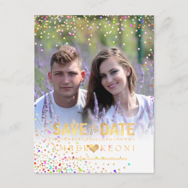 Carte Postale Faire-part PixDezines Confetti+Faux Gold Enregistrer la date (Devant)